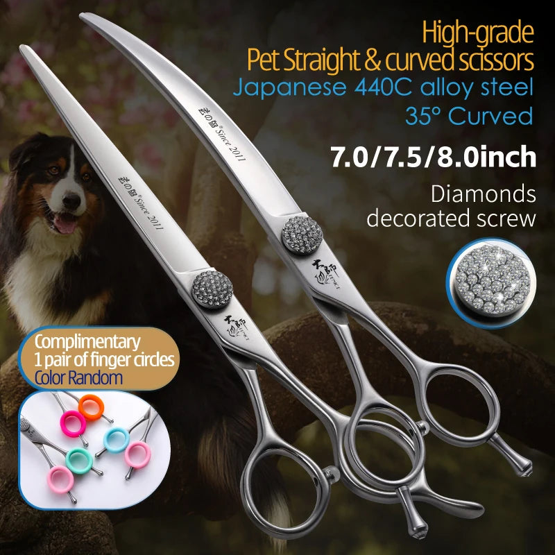 Fenice High-end 7.0/7.5/8.0/8.5 inch JP440C Diamond Screw Pet Grooming Straight Scissors/Curved Shears for Dog beauty
