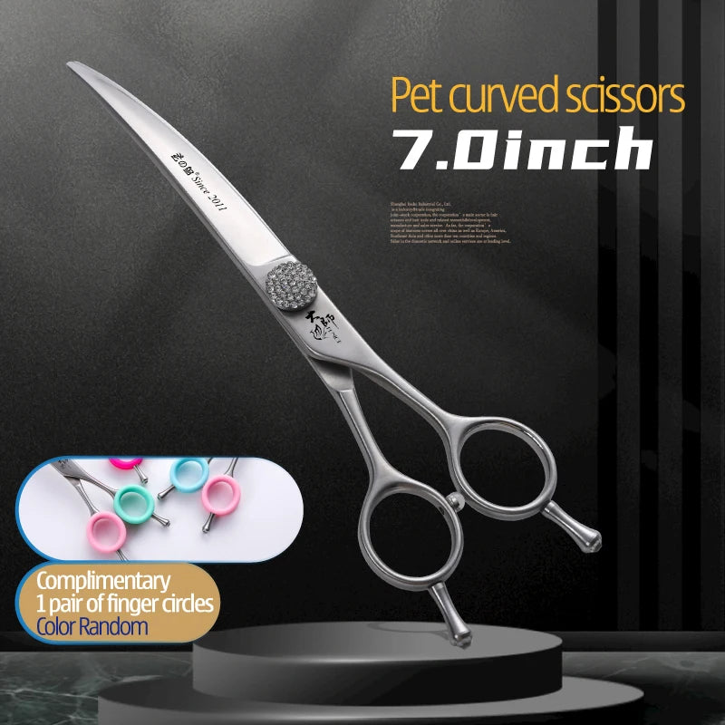 Fenice High-end 7.0/7.5/8.0/8.5 inch JP440C Diamond Screw Pet Grooming Straight Scissors/Curved Shears for Dog beauty