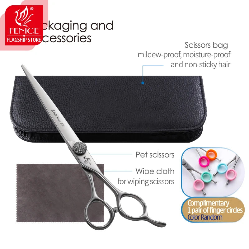Fenice High-end 7.0/7.5/8.0/8.5 inch JP440C Diamond Screw Pet Grooming Straight Scissors/Curved Shears for Dog beauty