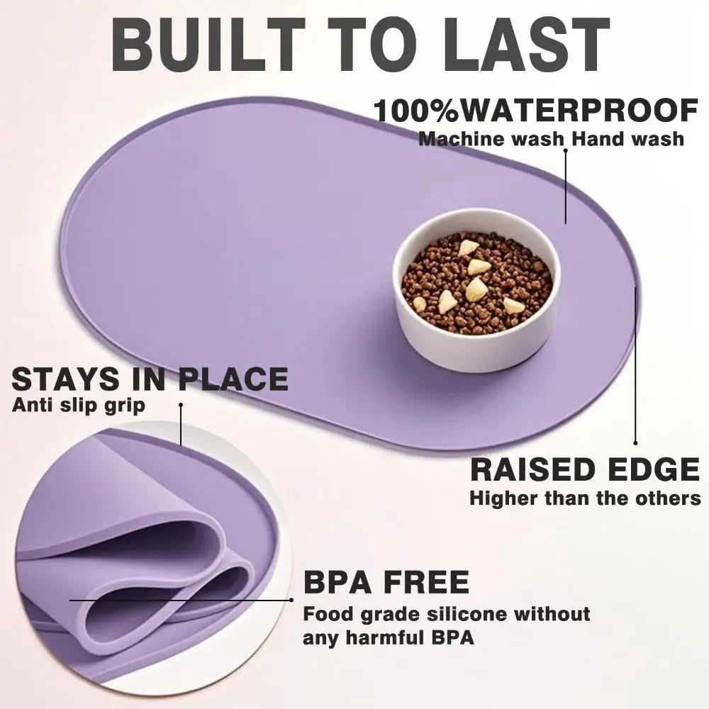 Durable Silicone Pet Food Mat Waterproof Raised Edges Dog Food Mat BPA-Free Easy Clean Pet Placemats Pet Supplies
